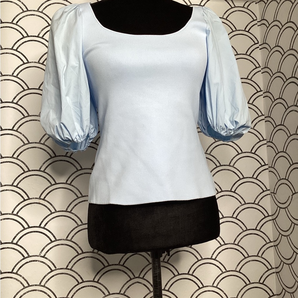 Theory Light Blue Puff Sleeve Top